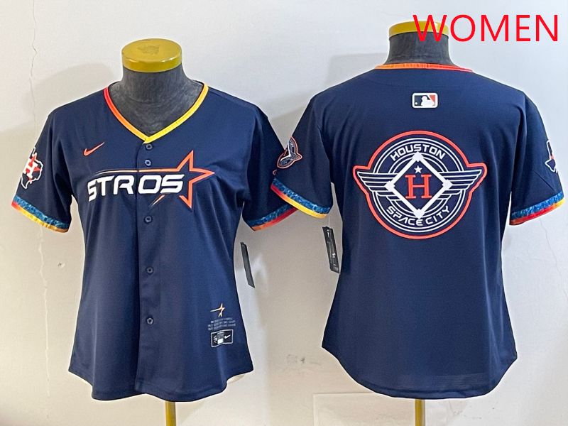 Women Houston Astros Blank Drak Blue Fourth generation Joint Name 2025 Nike MLB Jersey style 16